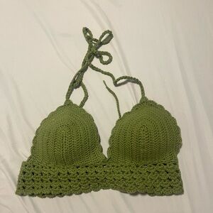 Green Crochet Halter Bralette